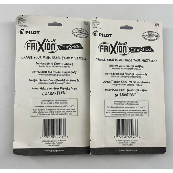 Pilot Erasable Ball FirXion Pens Fine .7mm Color Sticks 5 Pens Per Package 2 Pks - Picture 2 of 2